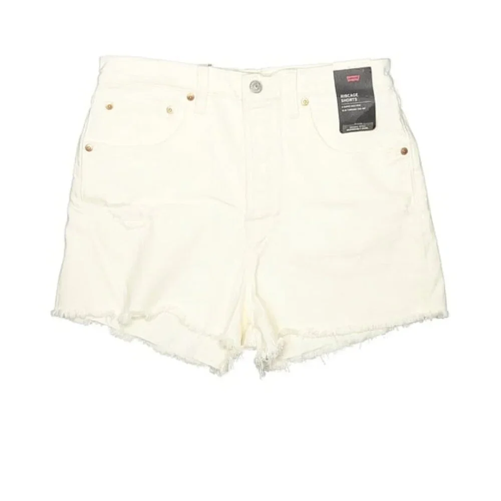 NWT Levi’s Off White Ribcage High Rise Fray Shorts Size 30 - Picture 4 of 7